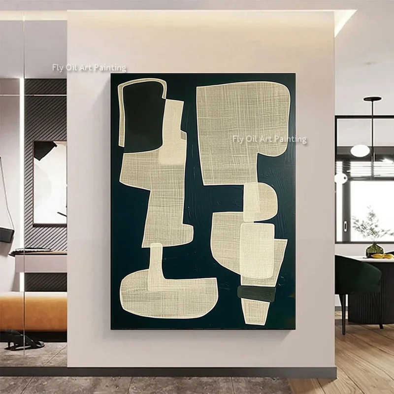 Original Hand Painted Deep Green And Beige Oil Painting Large New Design Artwork Black Brown Beige Abstract Canvas Wall Decor