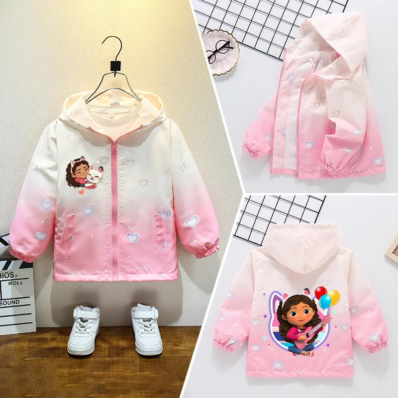 New Gabby Dollhouse Jacket Girls Cute Anime Top Spring Fashion Kids Hooded Clothes Baby Casuals Sports Coat Child Birthday Gifts