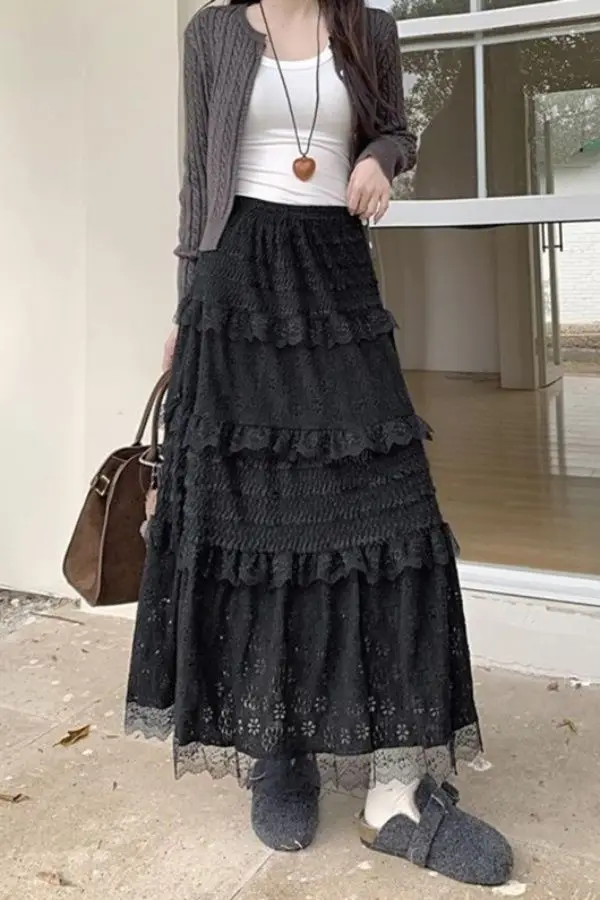 

2025 Spring Plus Size Patchwork Skirt for Women Elastic High Waist A Line Tiered Midi Long Skirt Elegant Style for Curvy Ladies
