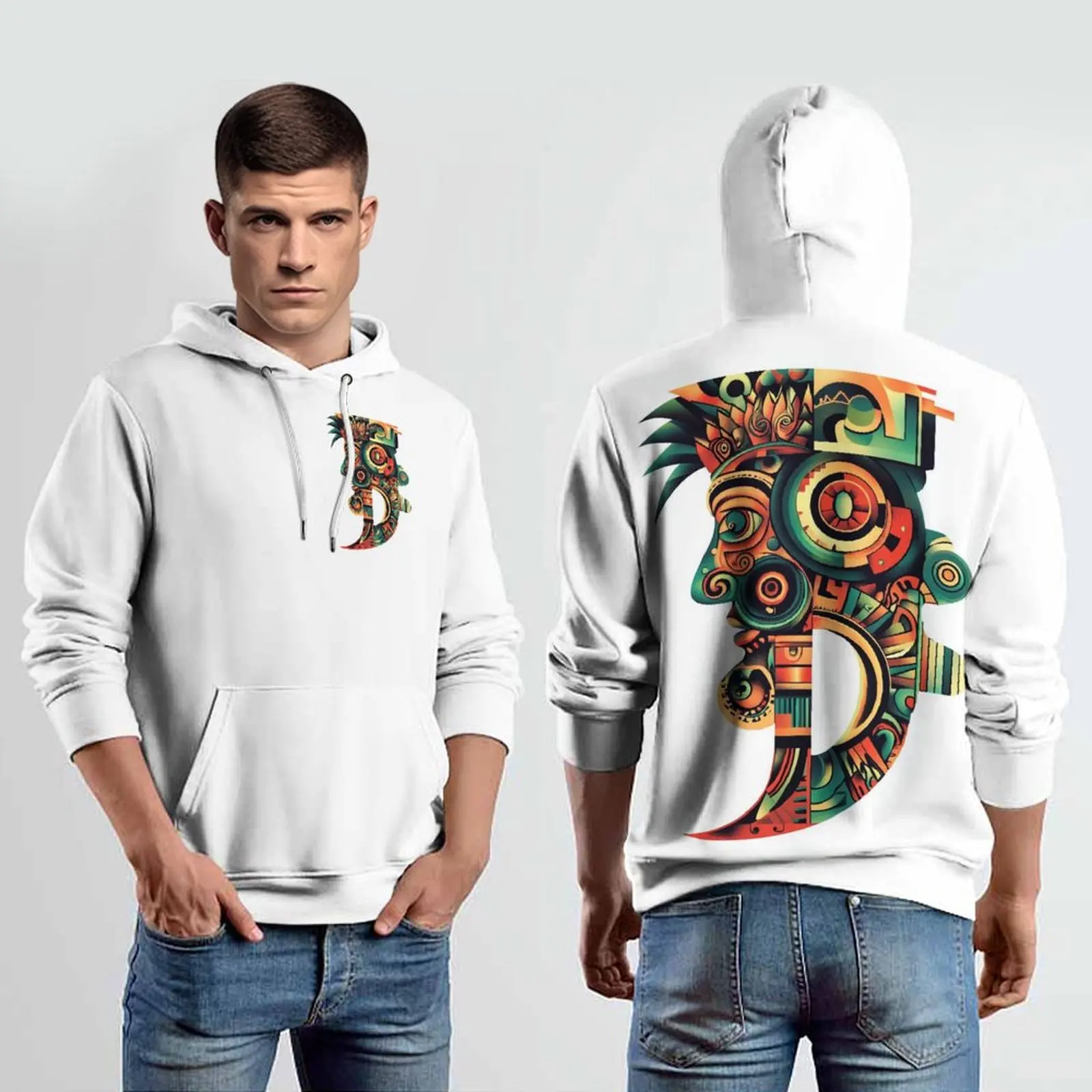 BRAZIL Men\'s Hoodie Aztec God Christ Jesus Traditional Culture Sportswear Sweatshirt Long Sleeve Pullover Fashion Night Run