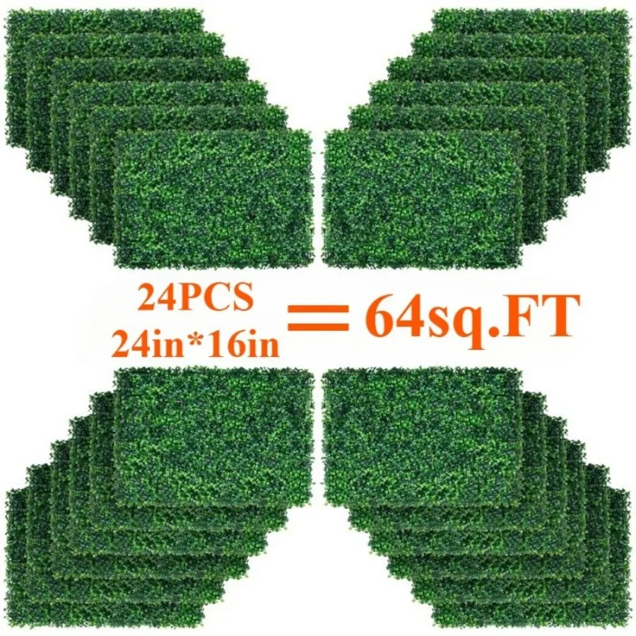 

24Pcs 24in*16in Artificial Boxwood Topiary Hedge Plant Grass Backdrop Fence Privacy Screen Grass Wall Dration For Balcony Garde