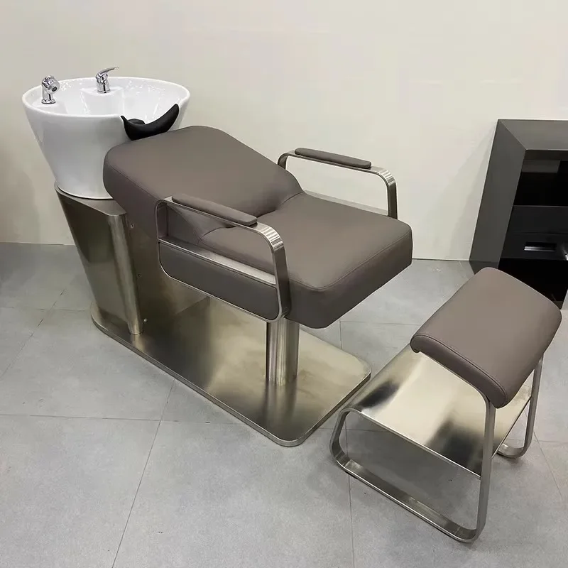 

New Internet celebrity barber shop ceramic basin shampoo bed hair salon special hair salon Thai semi-lying stainless steel flush