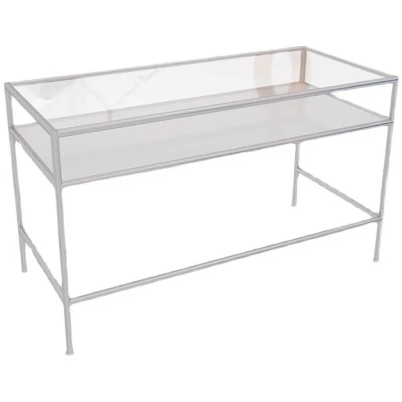 

Glass light luxury modern simple desk study home computer desk, stainless steel metal design table