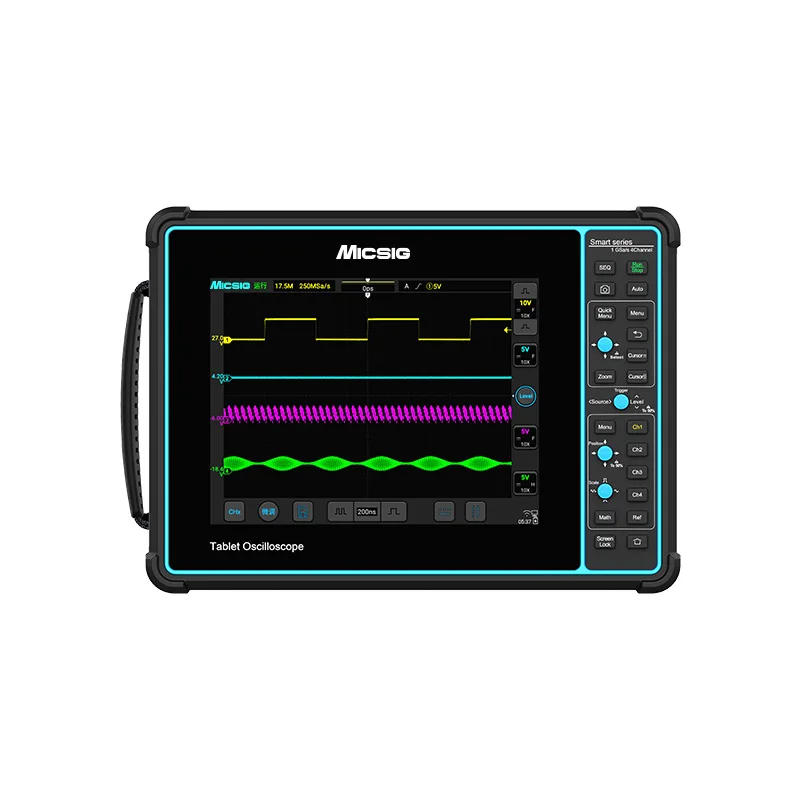 MICSIG STO1004 OSCILLOSCOPES 100 ميجا هرتز، 4 قنوات، 1GSa/s، 70 ميجا بكسل، 8 بت، بما في ذلك البطارية وفك تشفير