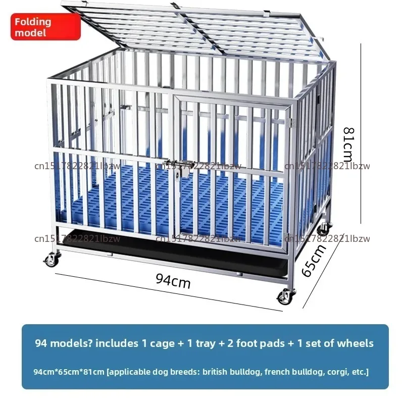 Stainless Steel Dog Cage Large And Medium-sized Dog Cage Indoor Small Folding With Toilet Outdoor Golden Retriever