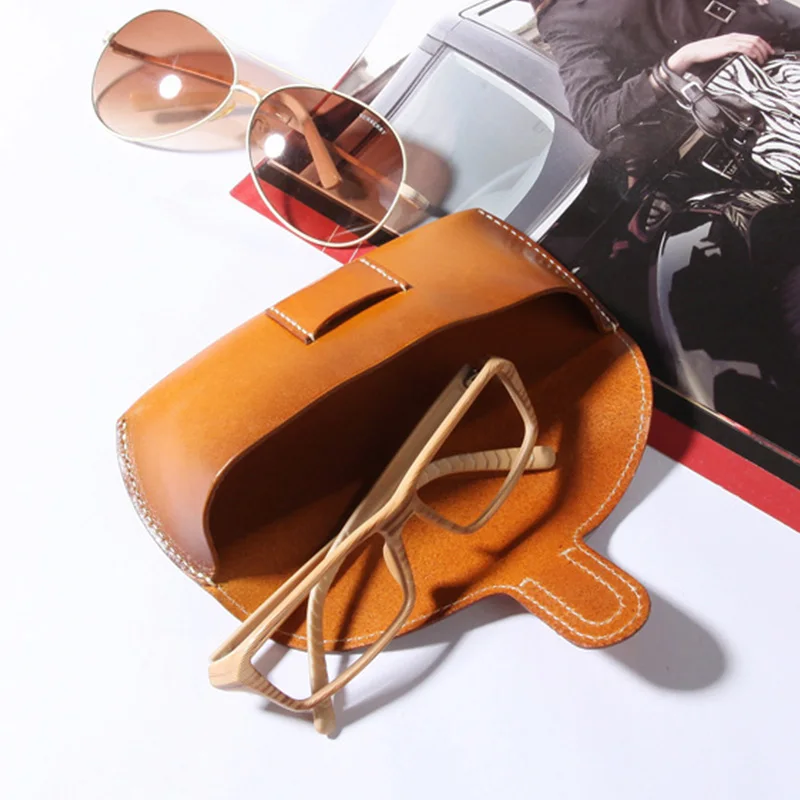 Estuche para gafas hecho a mano, bolsa para gafas de cuero de vaca auténtico, soporte para gafas de sol, organizador, caja de almacenamiento para