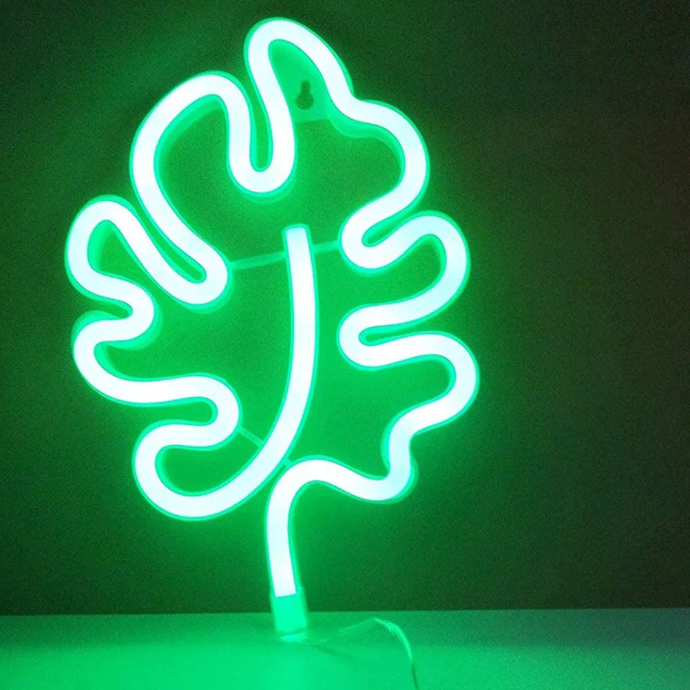 LED Monstera Shaped Neon Night Light USB Or Powered Nordic Style Night Lamp Bedside Table Light Festival Decor