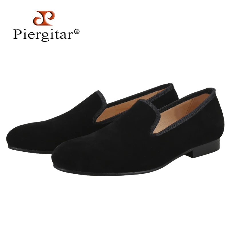 Piergitar Summer New Model Black Color Suede Slip-On Shoes British Classic Style Smoking Slippers Leather Insole Men's Loafers