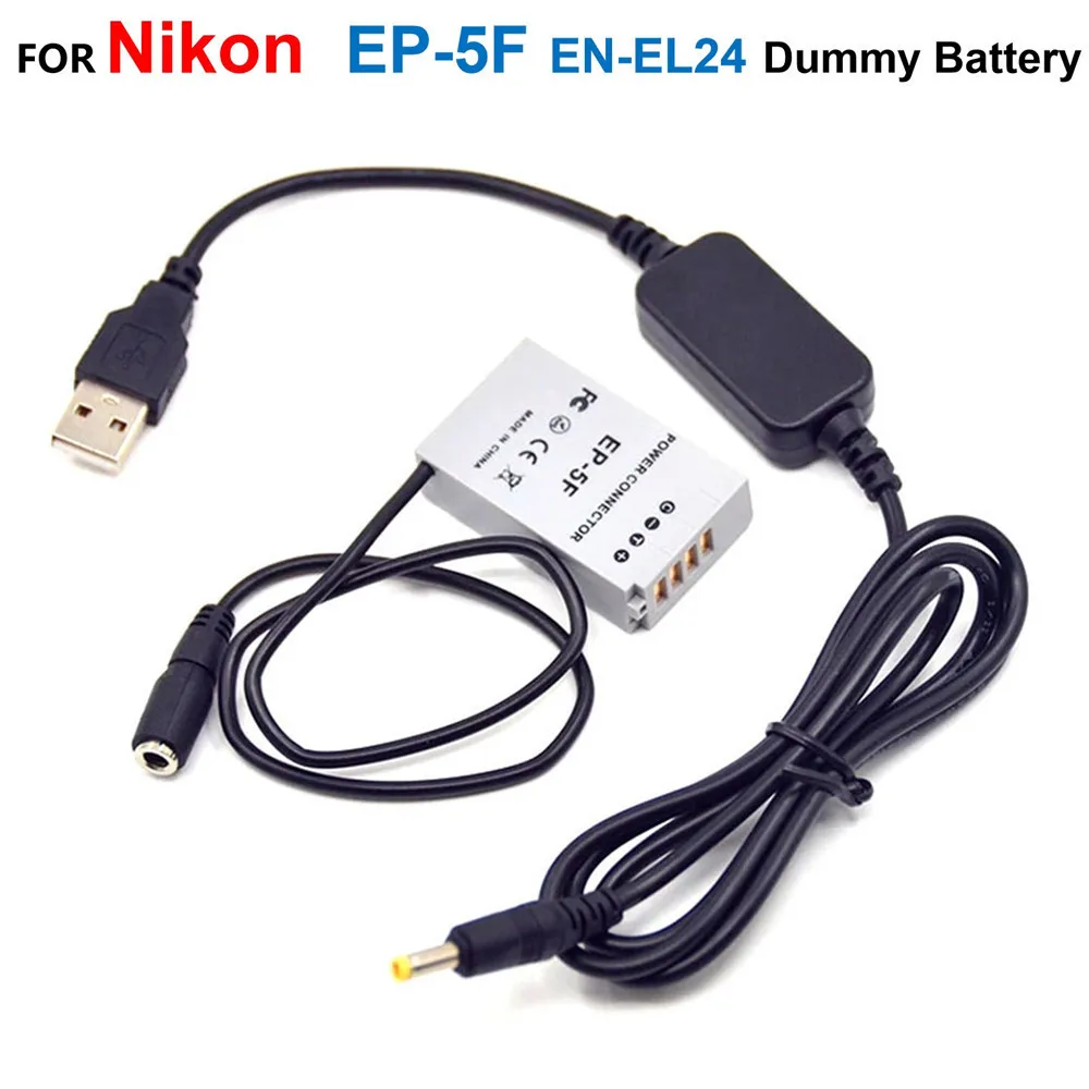 

5V USB Cable Power Bank Charger Adapter+EP-5F DC Coupler EN-EL24 Fake Battery EH5 For Nikon 1 J5 1J5 Camrea