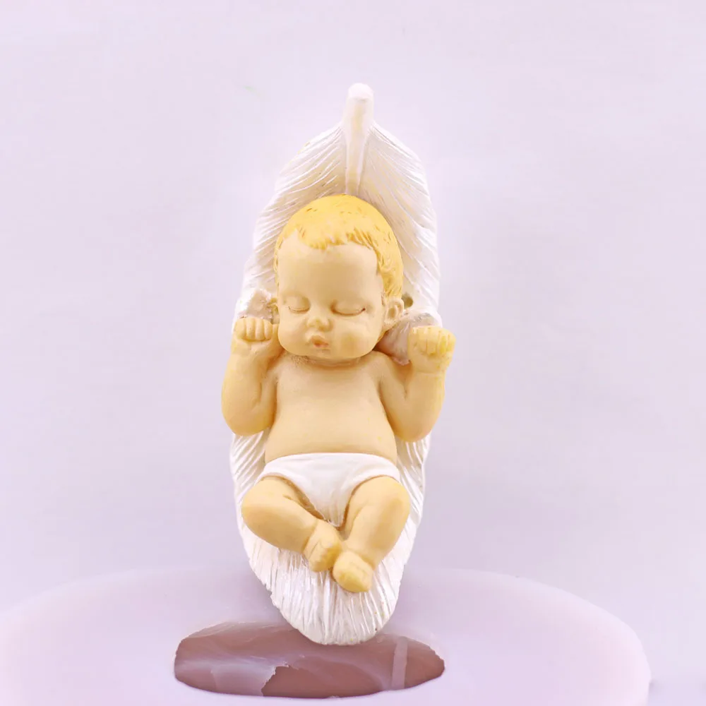 

3D Feathers Sleep Baby Silicone Mould Fondant Chocolate Sugarcraft Decorate Cake Mold Feather Angel DIY Candle Soap Clay Resin