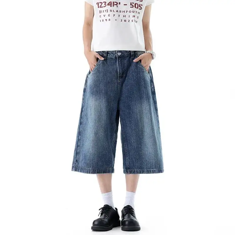 LUZHEN 2026 Summer Original Niche Design Back Pockets Decorate Straight Denim Cropped Trousers Men's Fashion Casual Jeans JY7973