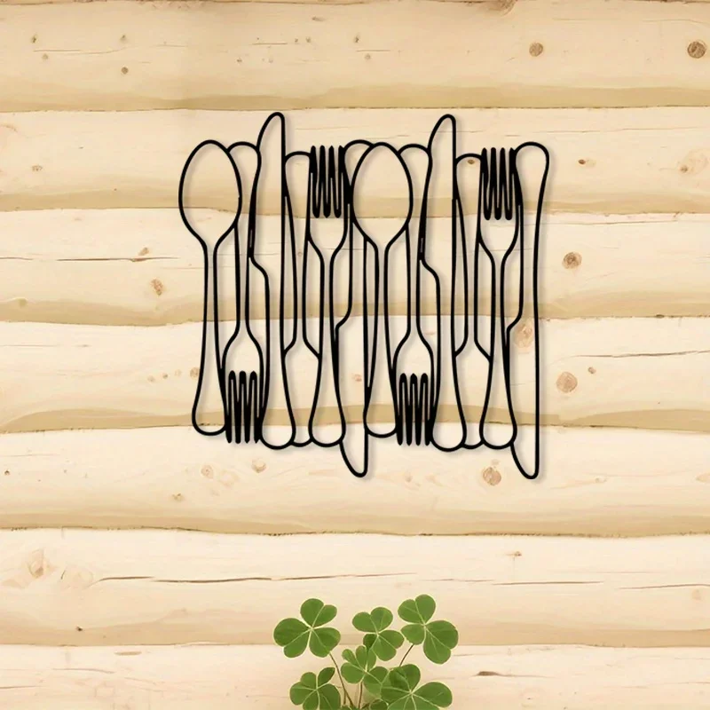 Brand 2D Flat Modern Minimalist Spoon & Fork Line Art Metal Wall Art,Laser‑Cut Sturdy Iron Decor