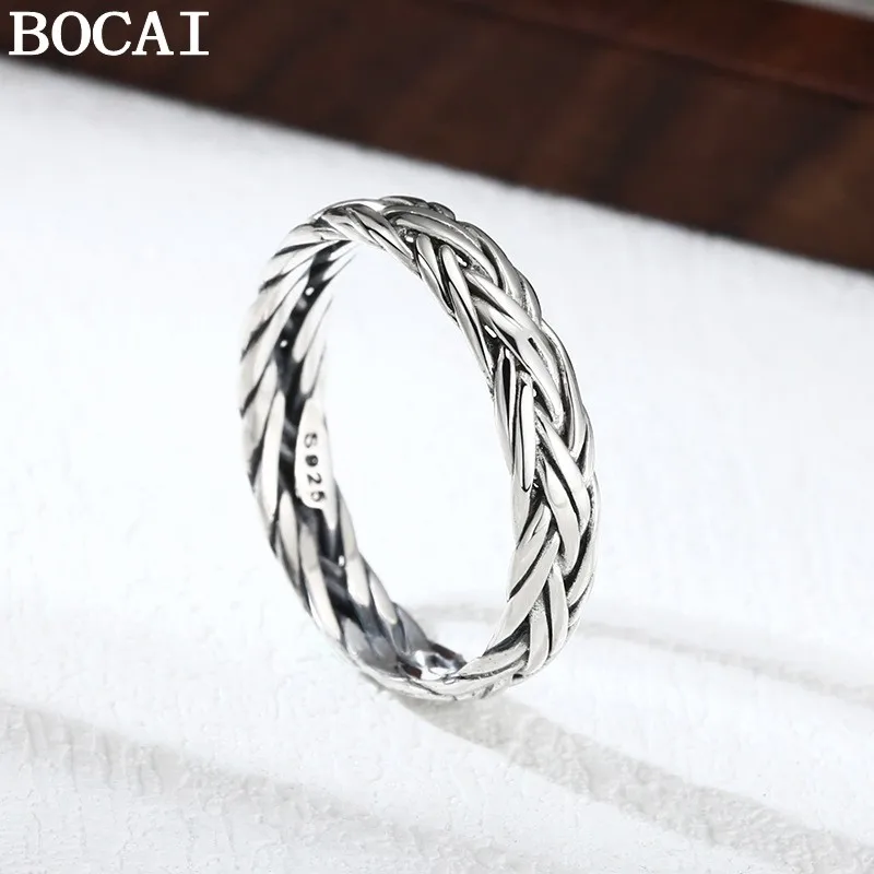 BOCAI New S925 Sterling Silver Jewelry Vintage Trend Handmade Woven Ring Selected Gifts For Men And Women