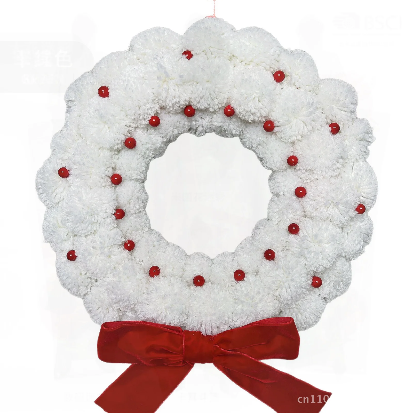 

Ягодный красный фруктовый венок с помпонами, рождественское украшение для двери, 33 см, пушистый шар в американском стиле, мастерство изготовления