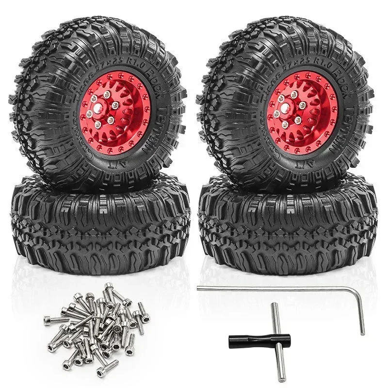 4 Uds 1,0 neumáticos sobre orugas y llantas Beadlock para Axial SCX24 AX24 FMS FCX24 FCX18 TRX4M 1/24 1/18 RC Rock Crawler Car