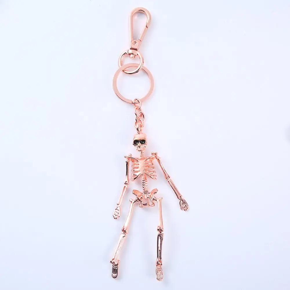 Car Charms Movable Skull Keychain Punk Style Gold Silver Human Skeleton Pendant Multi-jointed Metal Gothic Keychain Men Women