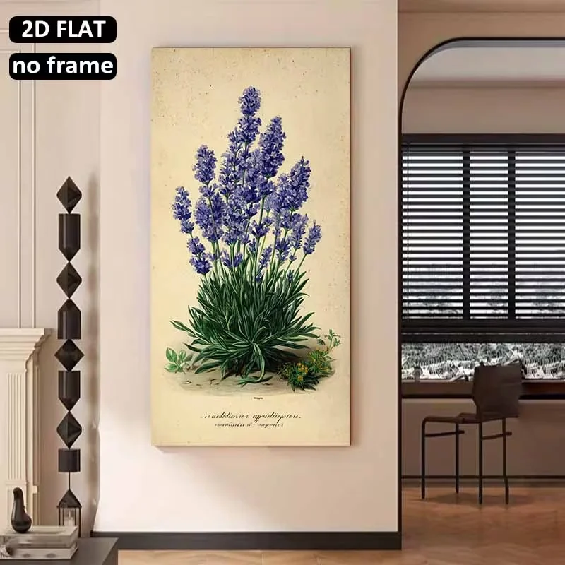 2D Flat, 1pc Large Lavender Field - Oversized Suitable for Living Room & Bedroom, Modern Minimalist Lavender Plant Mural, Unfram