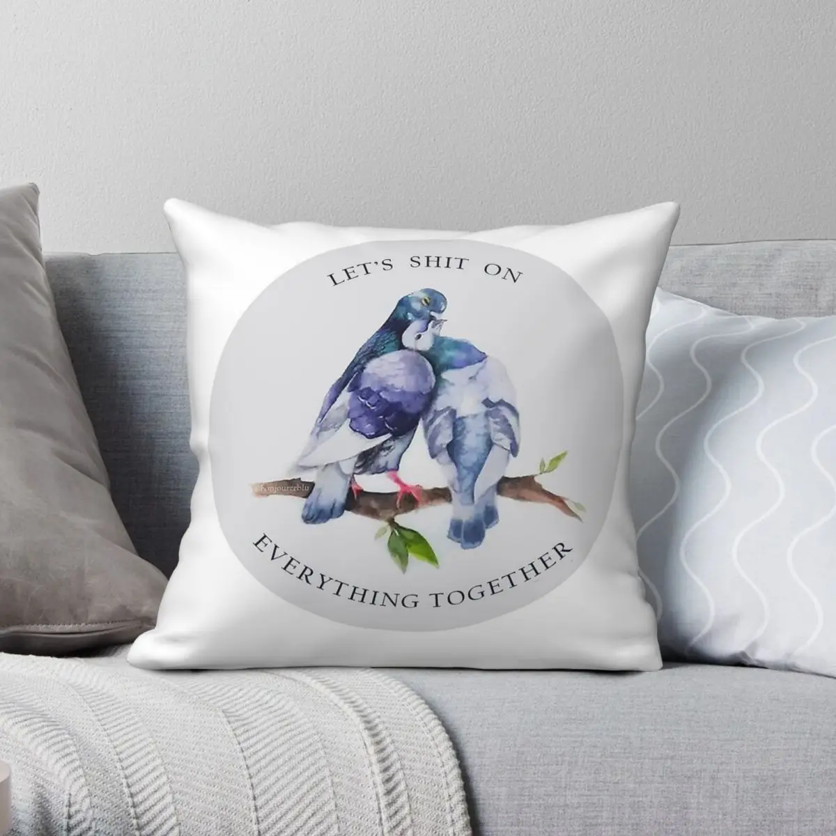 Pigeons Let's Shit Together Square Pillowcase Polyester Linen Velvet Creative Zip Decor Pillow Case Car Cushion Cover