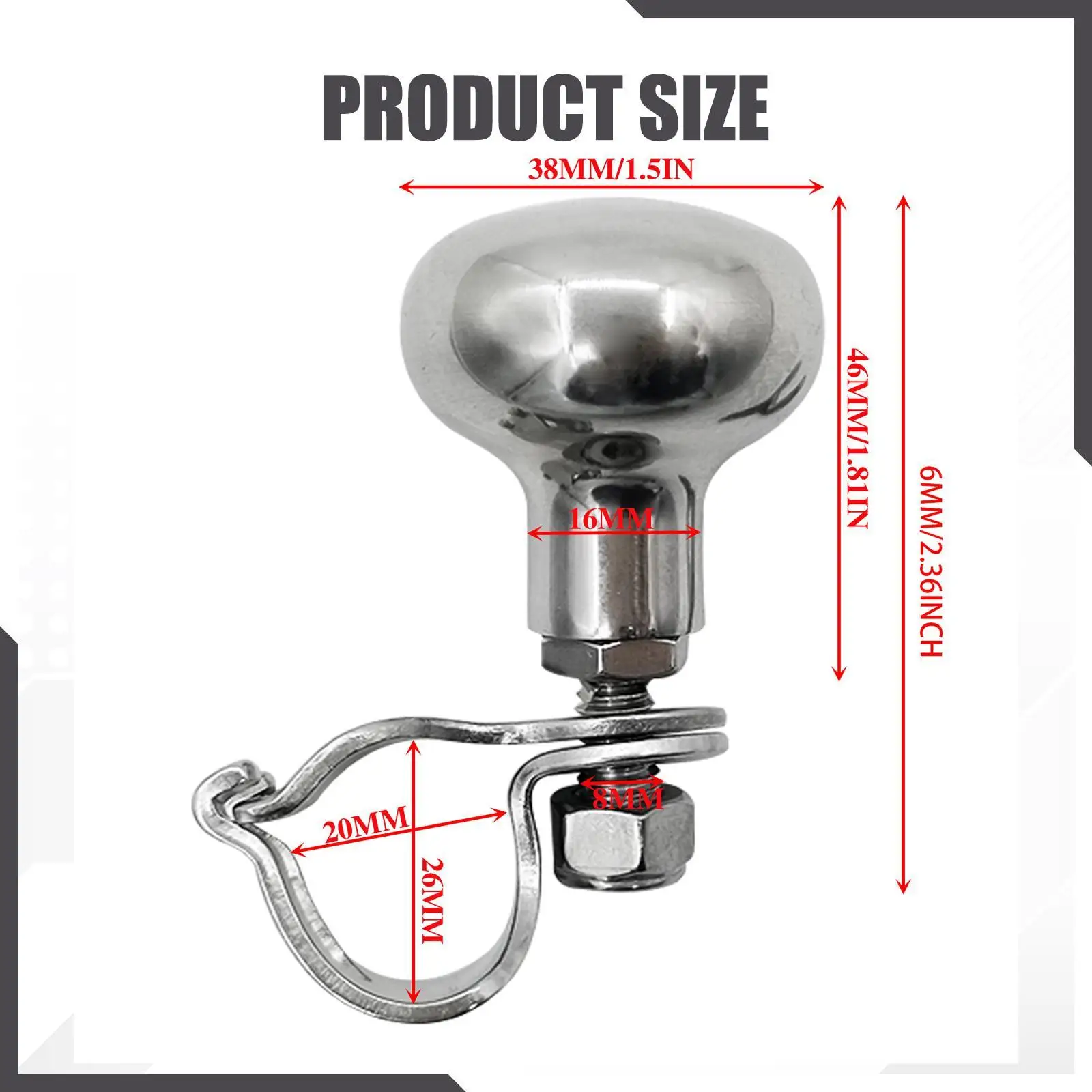 مقبض عجلة قيادة القارب، مقبض مساعد من الفولاذ المقاوم للصدأ، مقبض المناورة، ملحق مقبض الطاقة لقيادة RV #6