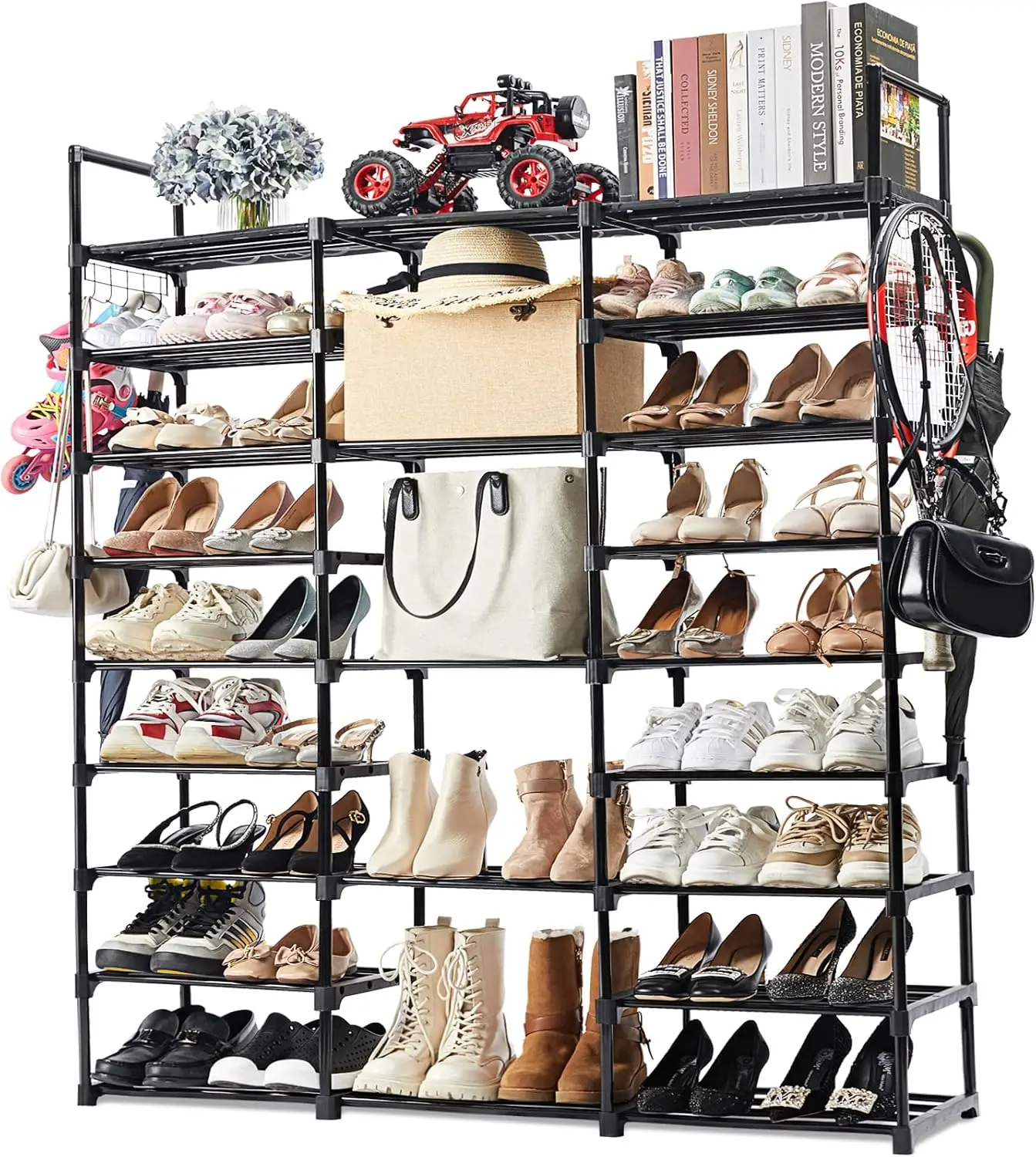 

9-Tier Metal Shoe Rack - Holds 50-55 Pairs, Tall Storage Shelf for Shoes, Boots, Entryway, Closet, Garage