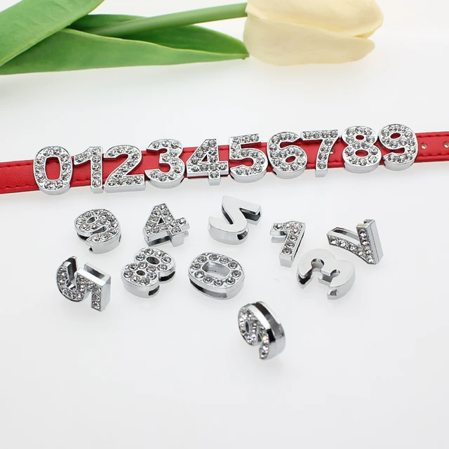 10pcs lot 10mm Full Rhinestone Slide Number Charms Arabic Numerals 0 9 DIY Charms Fit Pet Collar Wristband Keychains