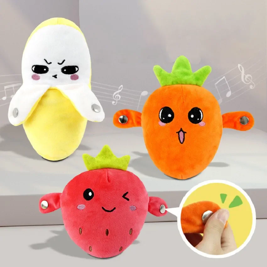 23CM Creative Fruit Sensing Beat Piano Plush Toy Strawberry Banana Carrot Electric Toy Doll Music Parent-child Interactive Toy