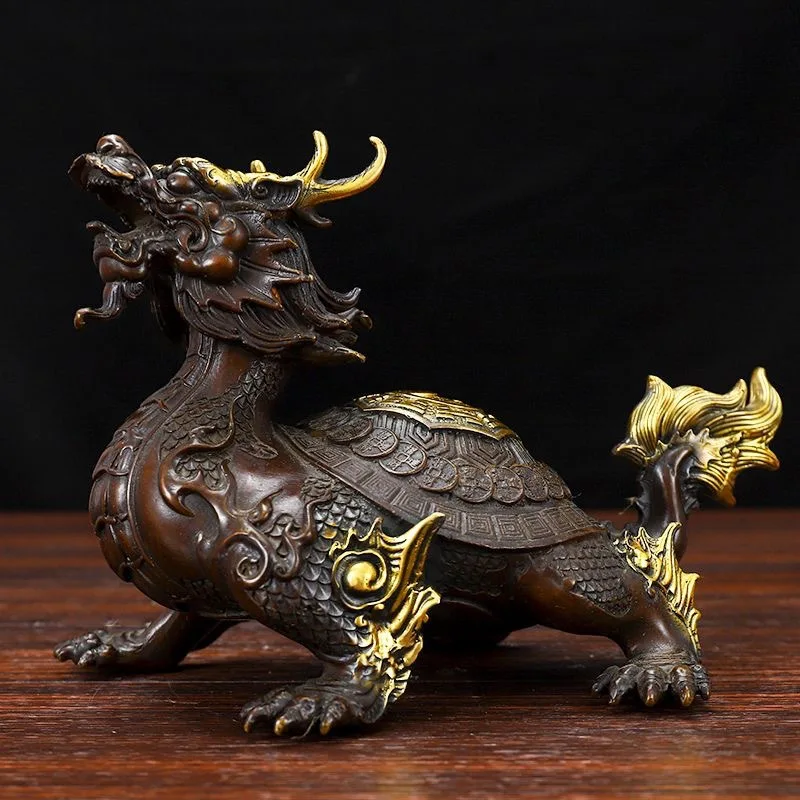 Ornament, Brass Bagua , Dragon Head Turtle, Decorative Piece for Living Room, Entryway, Office