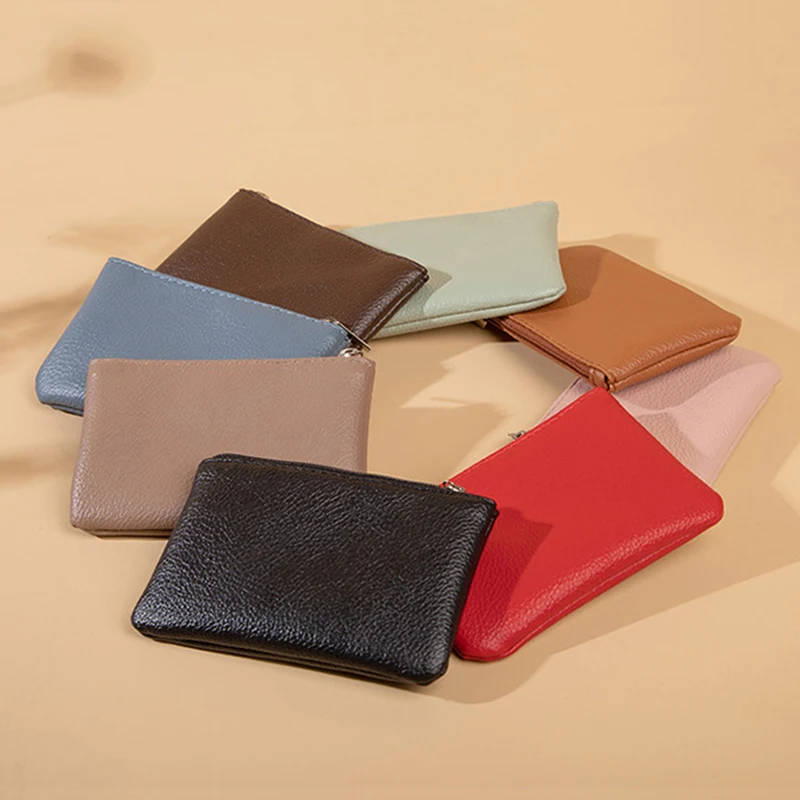 Fashion Mini Wallet for Women Solid Color PU Soft Leather Short Wallets Coin Card Holder Small Change Storage Bag Female Purse image 2