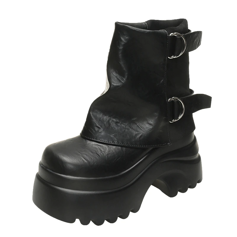 

Women Thick Heel Ankle Boots 9.5CM High Heels Leather Chunky Shoes New Autumn Winter Motorcycle Punk Boots Woman Short Botas