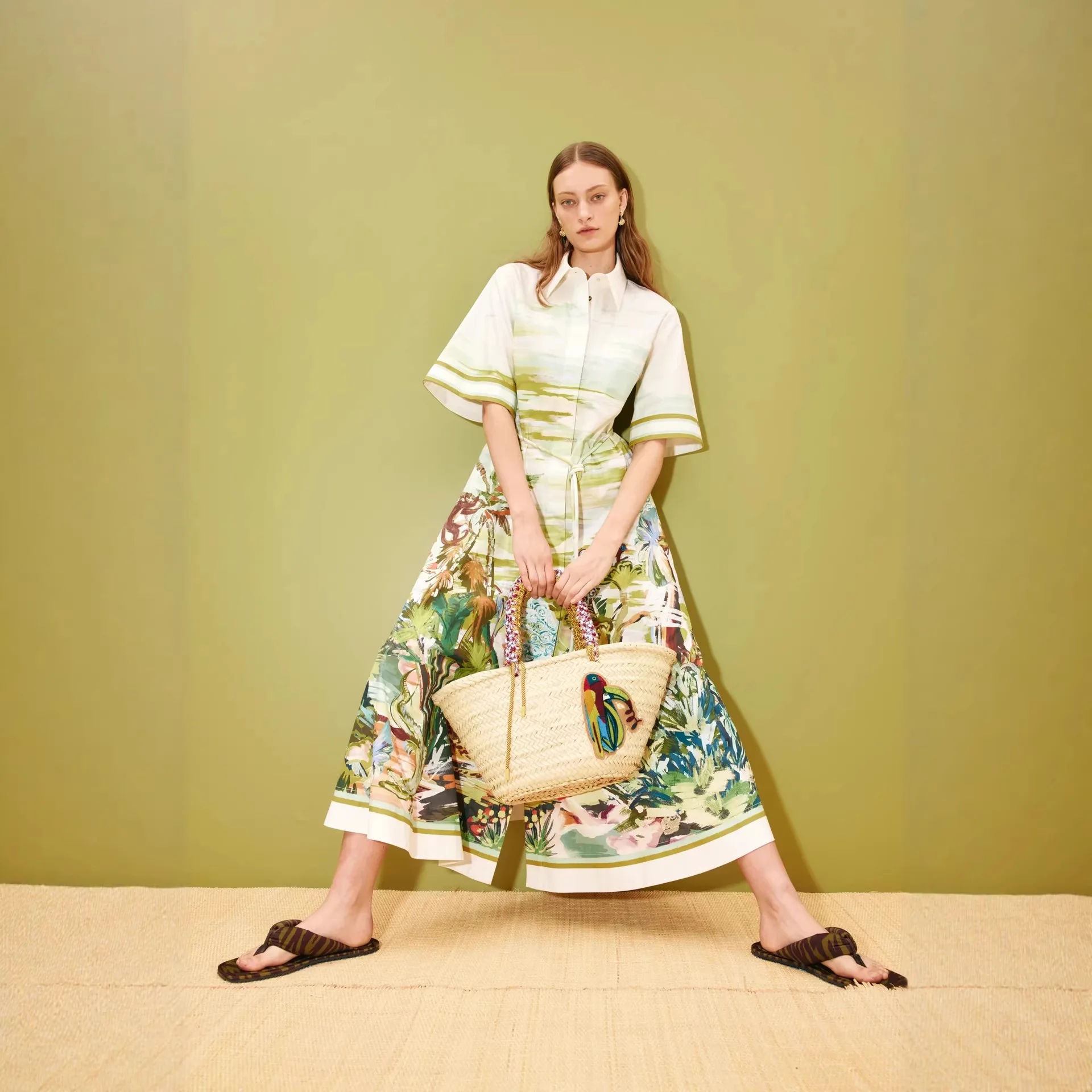 New Casual Fashion Linen Shirt Collar Cardigan Long Dress - Image 4