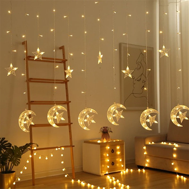 Star Moon Led Curtain Garland String Light  EID Mubarak Ramadan Decoration For Home 2023 Islamic Muslim Festival Party Supplies