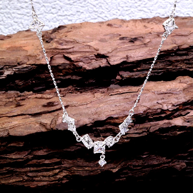 

Niche personality ins cold style high-end silver jewelry metal zircon S925 sterling silver necklace for women
