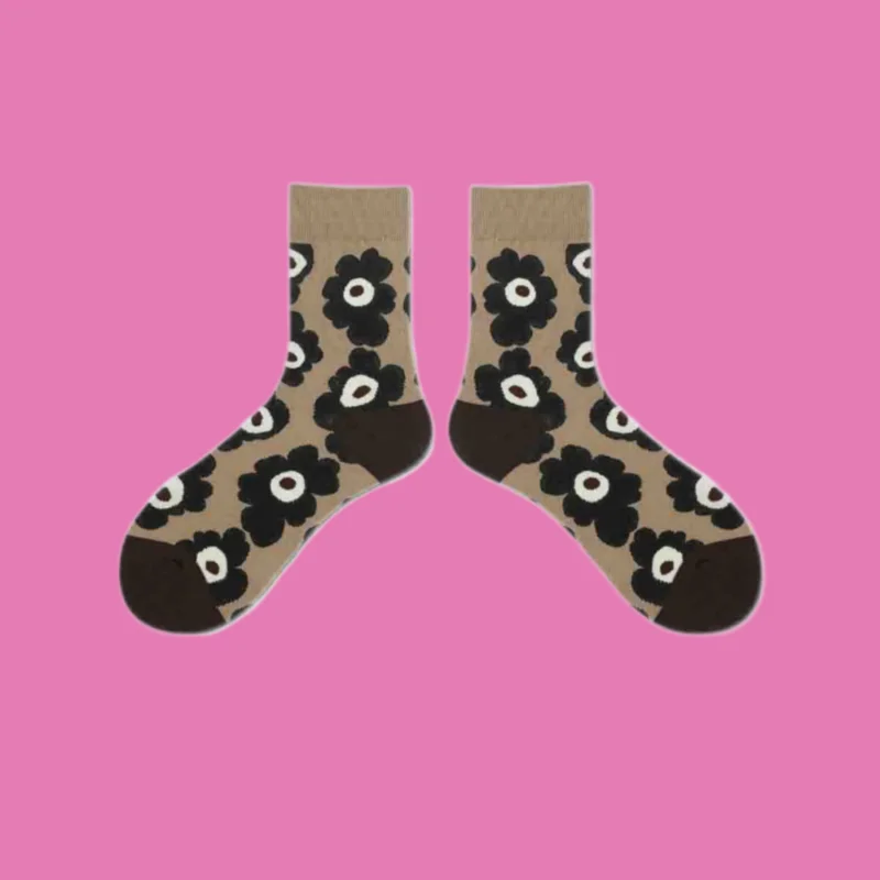 5/10 Pairs High Quality Hyuna Style Casual Breathable Large Flower Socks Retro Four-season Comfortable Mid-tube Socks