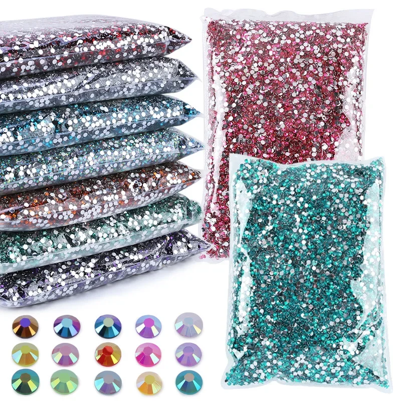 Silver Base AB Resin Rhinestone 2mm to 6mm Flat Back Adhesive Non Hot Melt Crystal for Clothing Nail Decoration