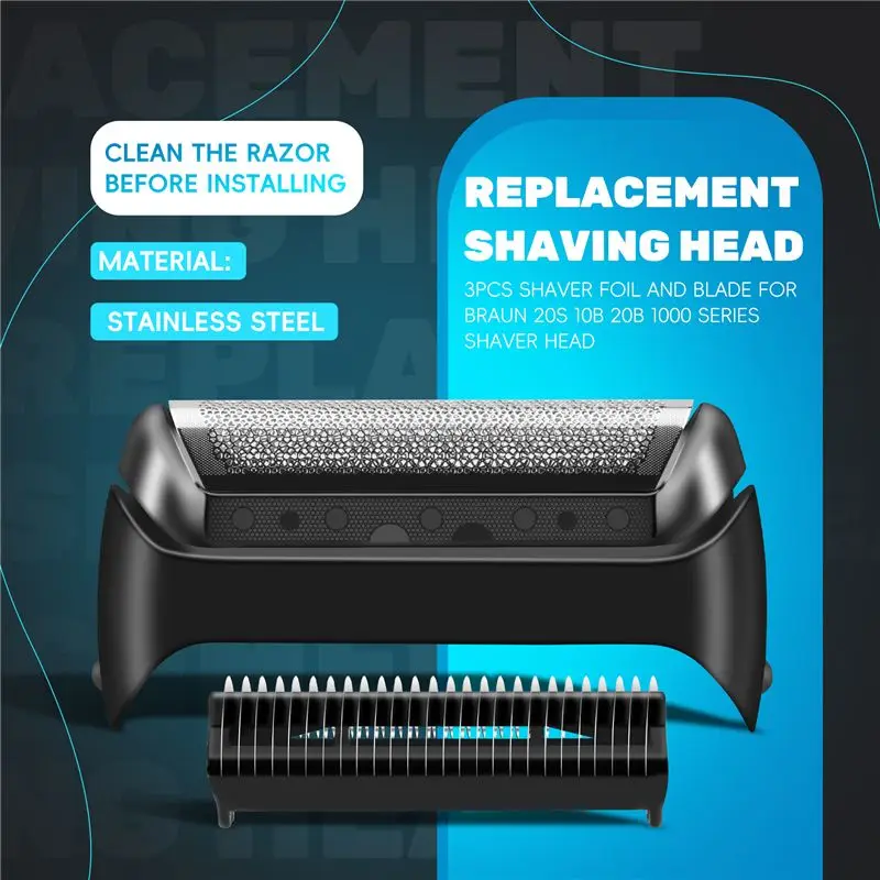 3PCS Shaver Foil And Blade For Braun 20S 10B 20B 1000 Series Shaver Head-A54Q