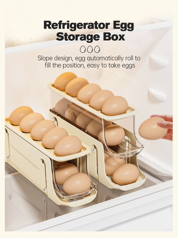 

Automatic Scrolling Egg Storage Rack Large Capacity Tier Tilted Design Refrigerator Egg Organizer Holder Kitchen Egg Storage Box