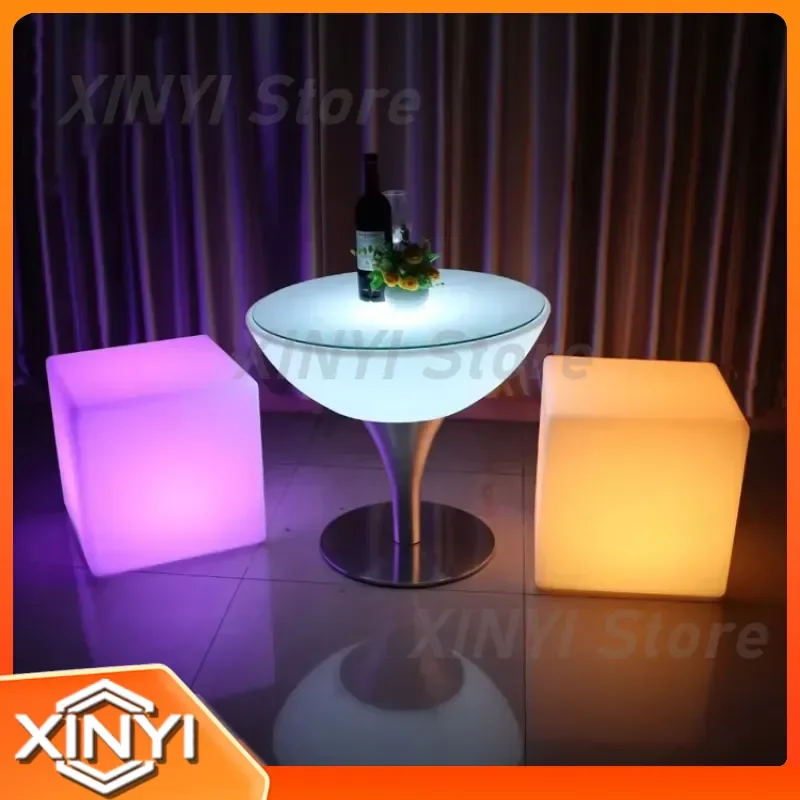 for LED Outdoor Furniture for Nightclub Modern RGB 16 Colors Light Up Plastic Bar Table Set Patio Garden Party Decor