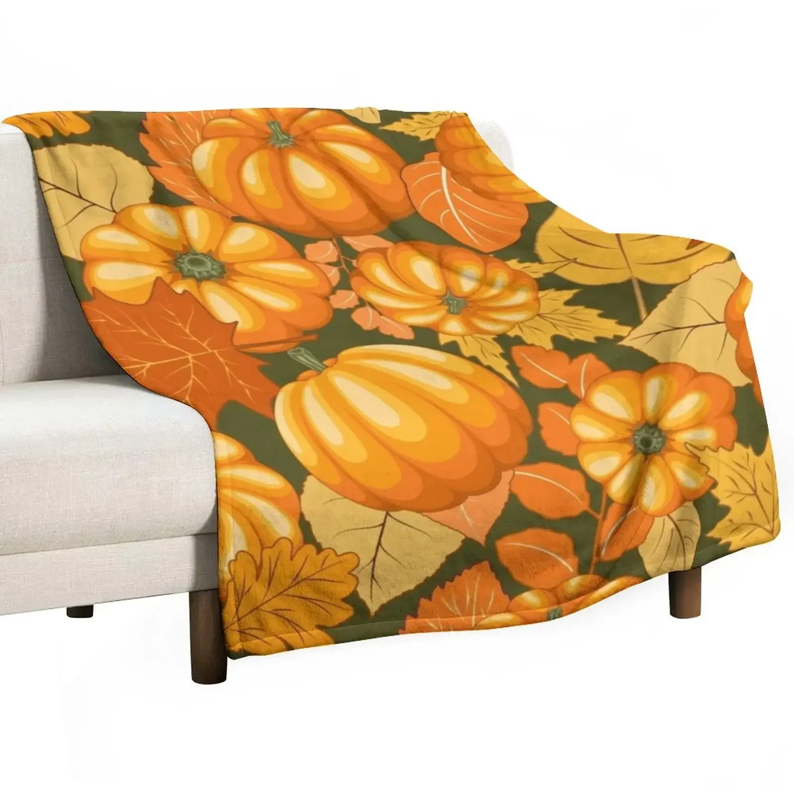 Pumpkins and Autumn Leaves Party Throw Blanket Bed linens Luxury Throw Plaid on the sofa Blankets