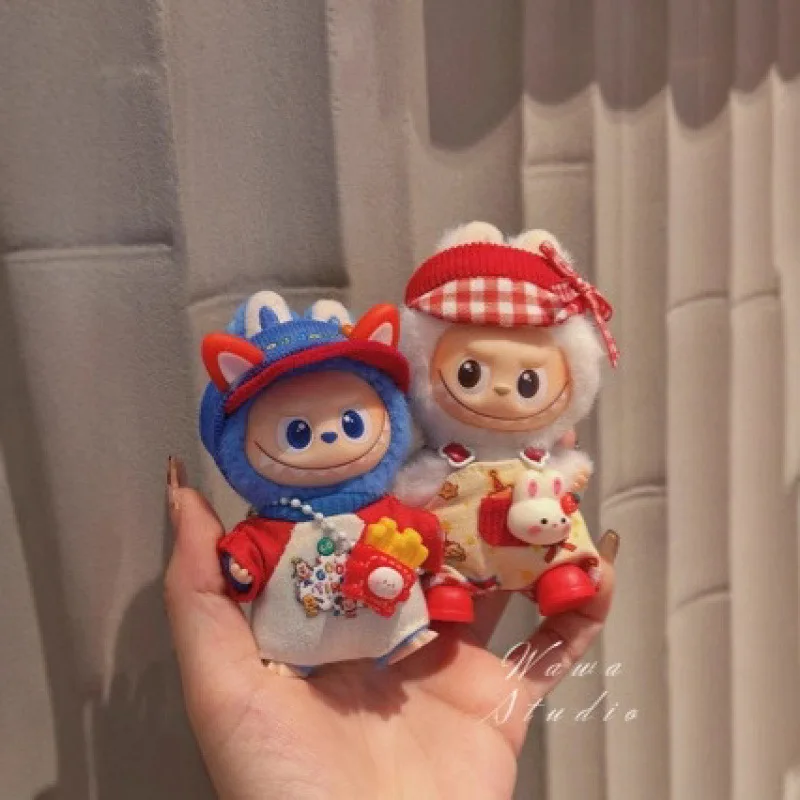 

For 10cm Labubu Doll Cute Matching Red Series 3-Piece Set Labubu Original Dolls 4.0 Diy Design Mini Clothing Accessories Gifts