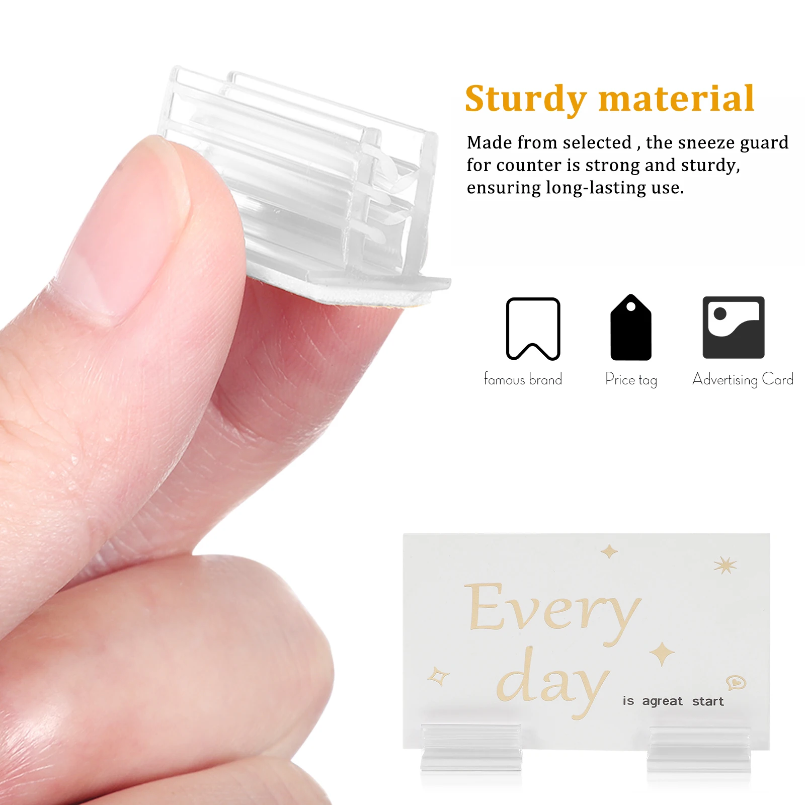 

50 pcs Acrylic Sign Holders Sneeze Guard For Counter Table Sign Stands Price Tag Clips Retail Display Panels Holder Strong