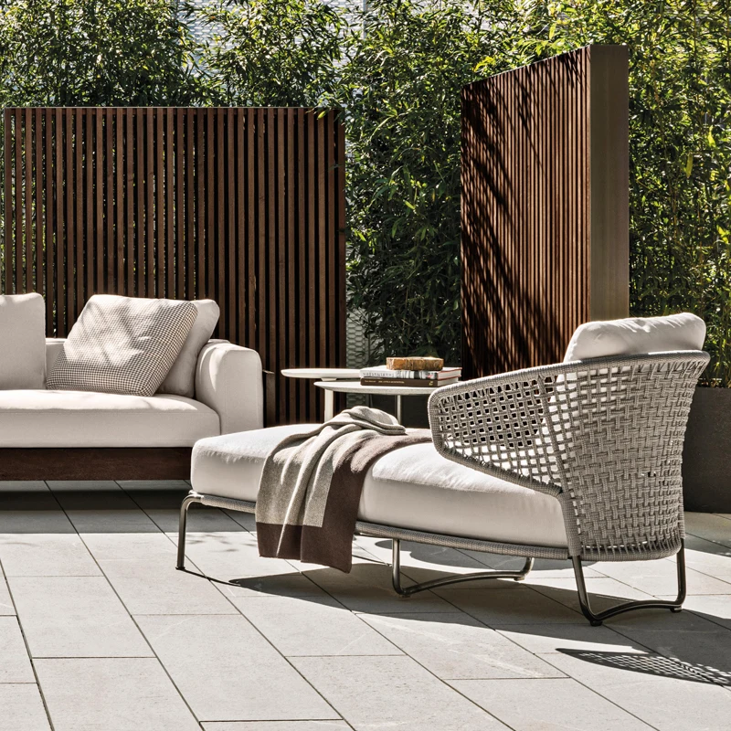 Nordic small sofa, outdoor rattan weaving, open-air single lazy coffee table, table and chair three-piece combination