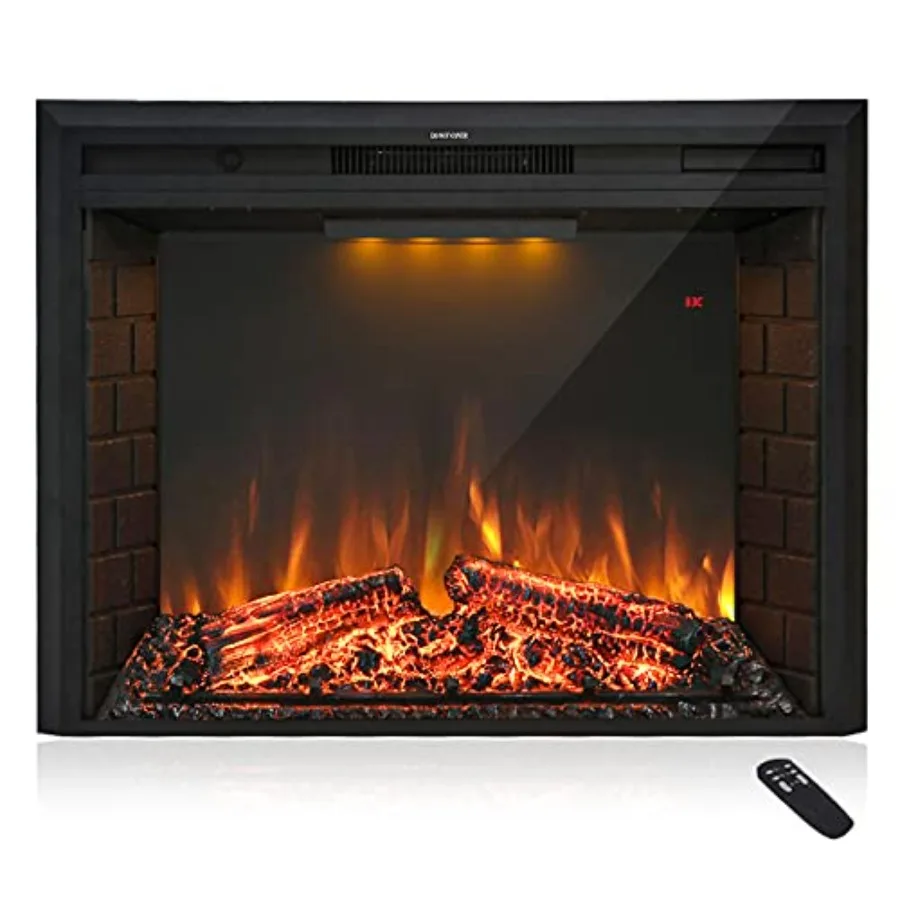 

30'' Electric Fireplace Insert for Living Room or Bedroom Retro Recessed Design with Realistic Fire Cracking Sound Remote Contr