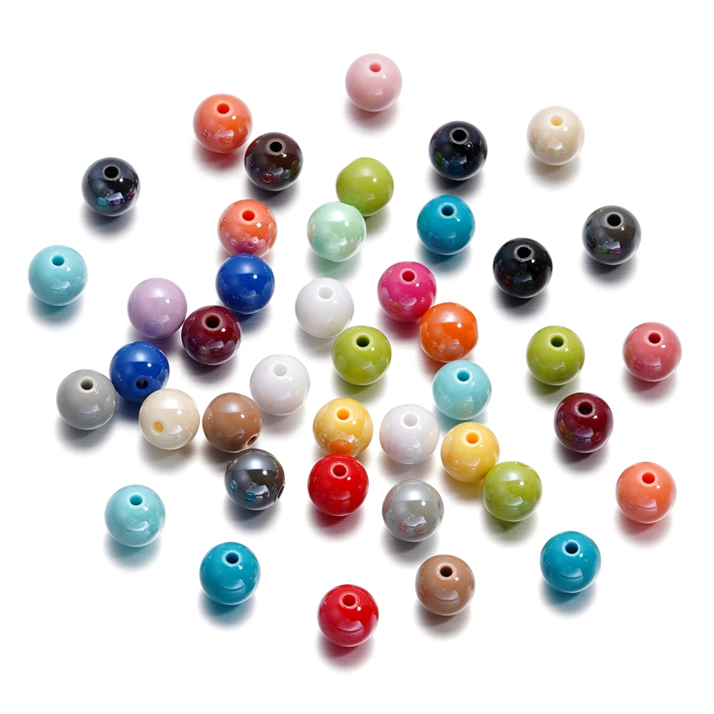 30Pcs/Lot 10mm Colourful Acrylic Beads Round Loose Spacer Bead for DIY Handmade Necklace Bracelet Jewelry Making Accessories