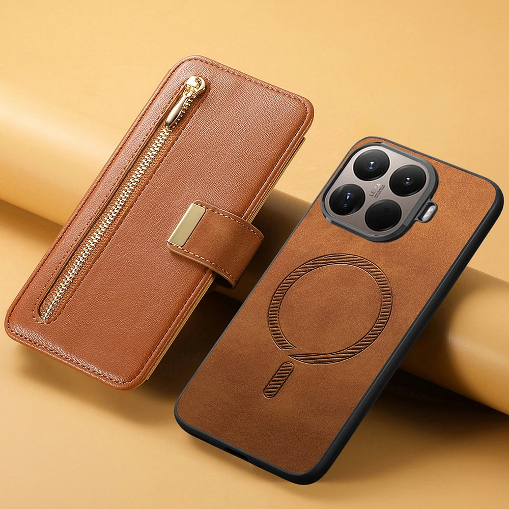2-in-1 Abnehmbare Leder-Reißverschluss-Brieftaschenhülle für Xiaomi 17T Pro 5G Magnetische Rückabdeckung für Xiaomi 15T Pro Hülle Mi 17T 15 T Funda