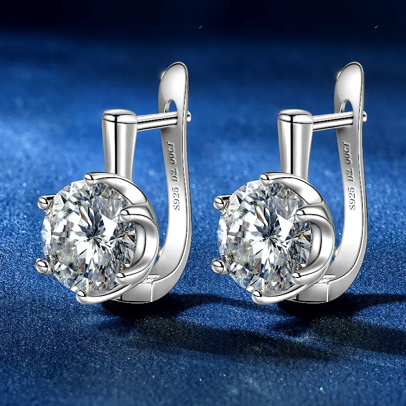 

Anziw S925 8MM 2CT D Round Moissanite Solitaire Huggies Earrings Real 925 Sterling Silver for Women Sparking Lab Diamond Jewelry