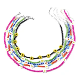 1Pc Bohemia Colorful Rice Beads Necklace Women Small Daisy Summer Beach Dress Accessories Beaded Necklace Clavicle Chain Jewelry