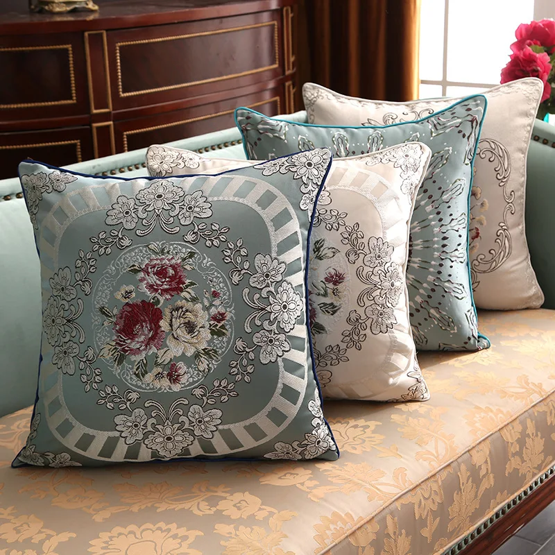 

European Style Pillow Chinese Style Embroidered Jacquard Light Luxury Chinese Style Sofa Pillow Cover Cojin