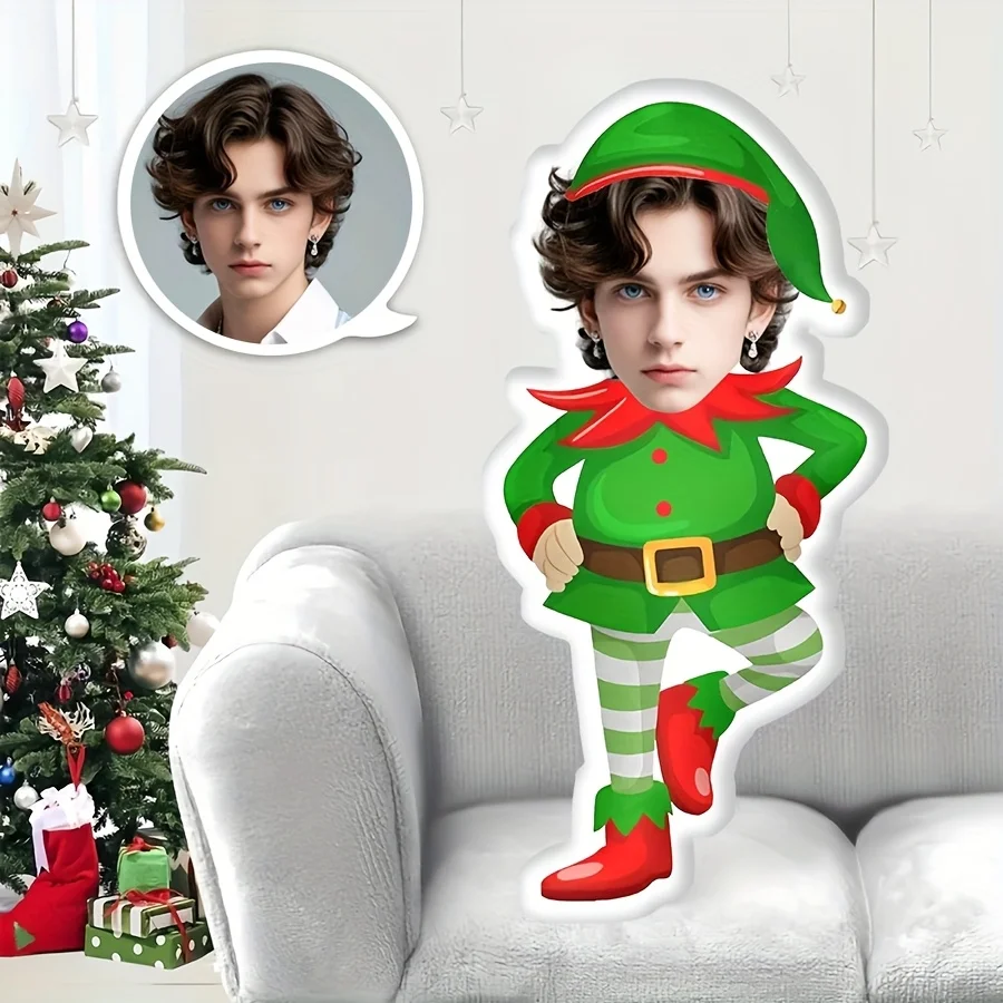 Grüner Weihnachtsmann, personalisiertes Gesicht, Plüschkissen, das perfekte Geschenk für Männer und Frauen, realistischer 3D-Druck – Detail 2
