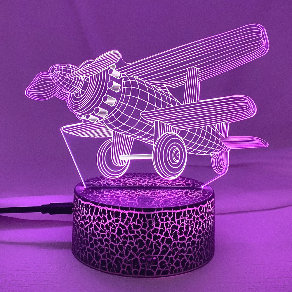 Propeller Plane Model 3D Illusion LED Lava Lamp Creative Night Light Cool Gift For Friends Kids Bedroom Table Decor Airplane Fan