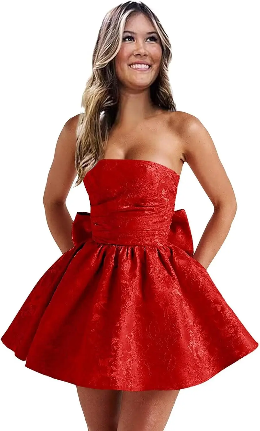 

Strapless Satin Homecoming Dresses for Teens 2025 Short A-Line Cocktail Party Dress with Bow Graduation Mini Short Prom Dress